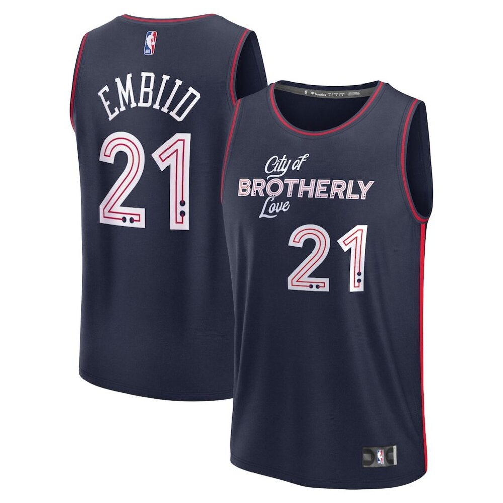 Philadelphia 76ers Joel Embiid Fanatics Fast Break City Edition Jersey Navy Med